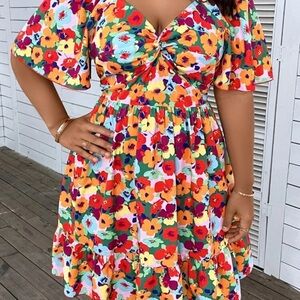 Floral Knot-Front Dress
